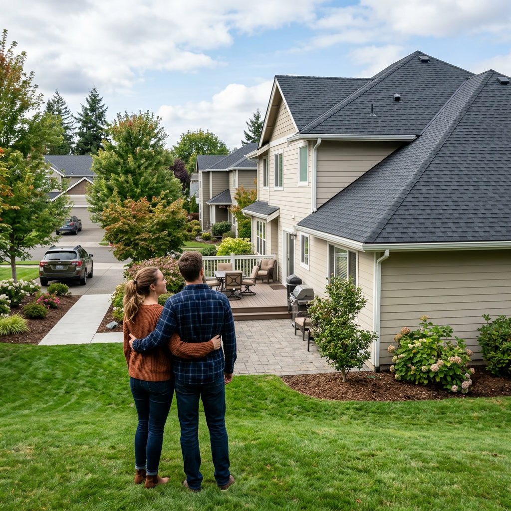client showing satisfaction on roofing services
